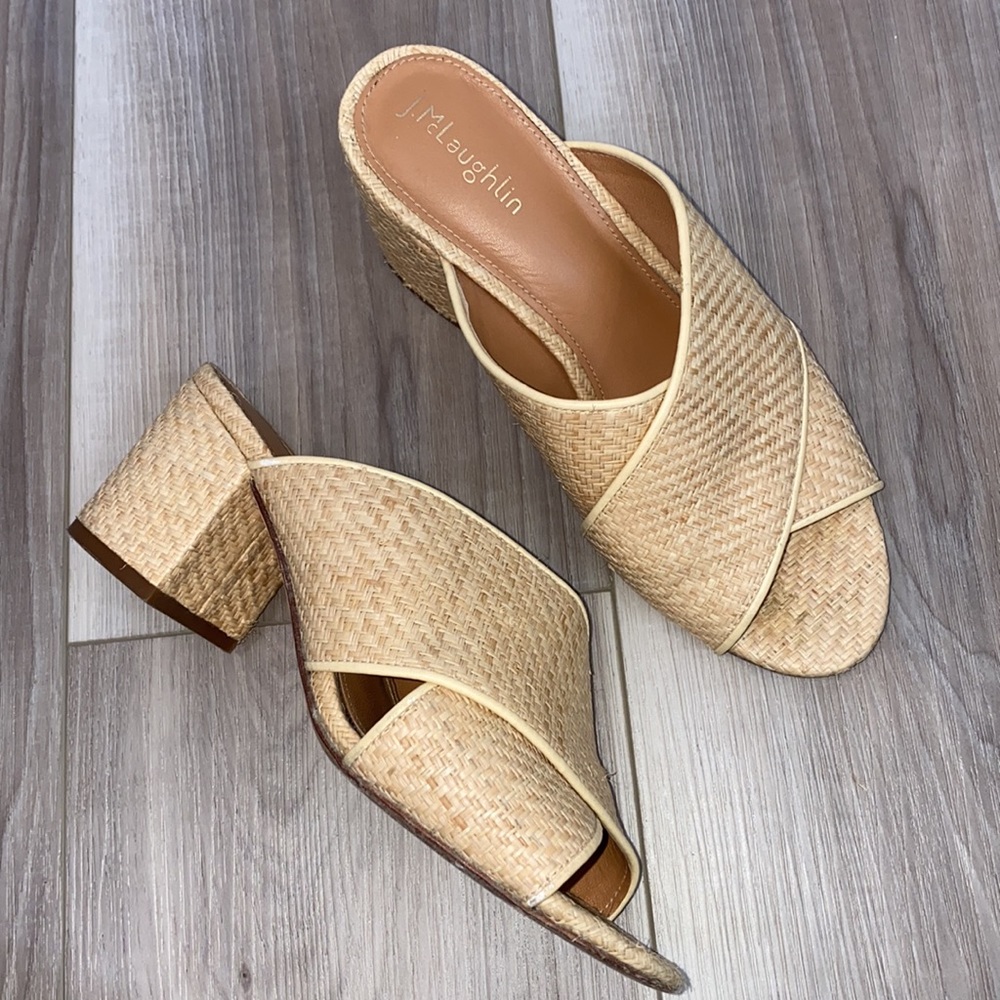 J. McLaughlin Tribeca raffia chunky heel open toe sandals size 6.5